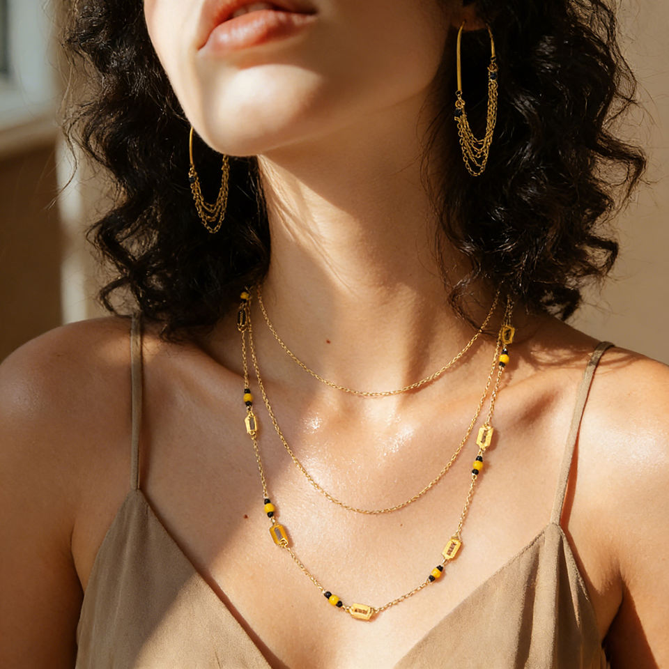 Gilded Geometry necklace and earring set, gold tone