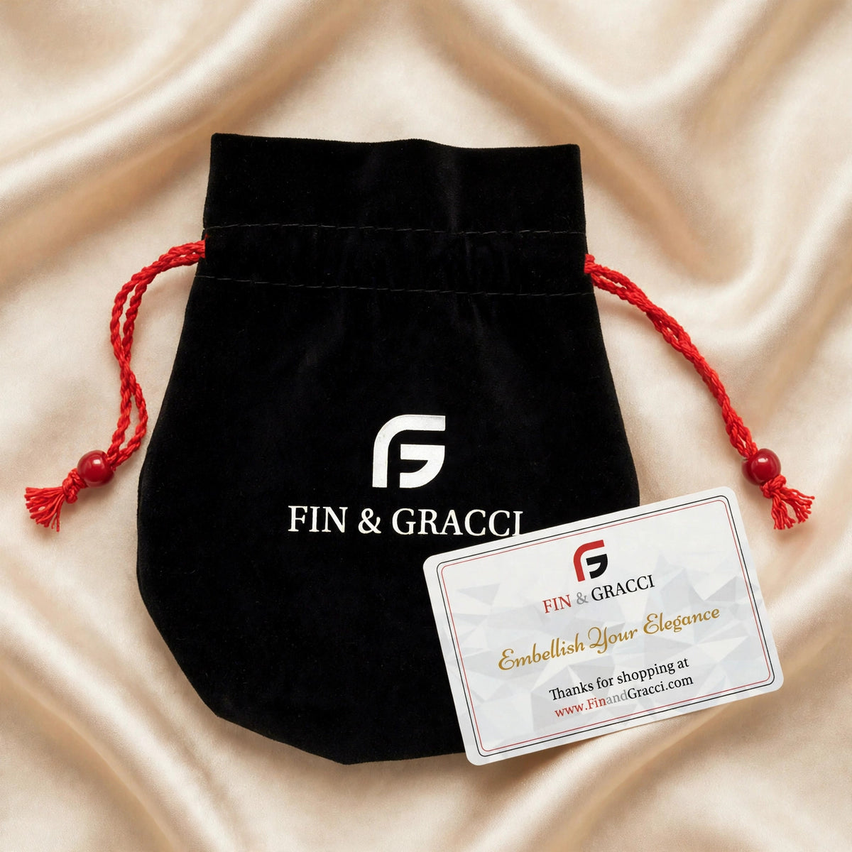 Fin & Gracci signature velvet pouch and brand card
